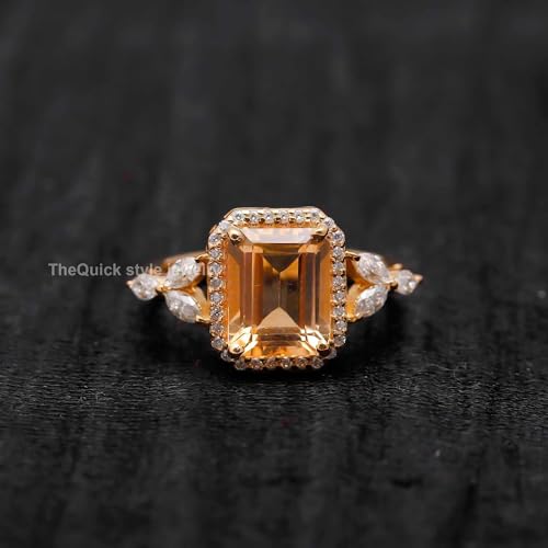 18K Yellow Gold Citrine Engagement Ring - Octagon Cut 3.20 Carat 10x8 MM - Genuine Moissanite - D Color (VVS1) Wedding Ring, Citrine Bridal Promise Ring for Women, Anniversary & Valentine Day Proposal Ring, November Birthstone Gifts {QS-CT-13}2