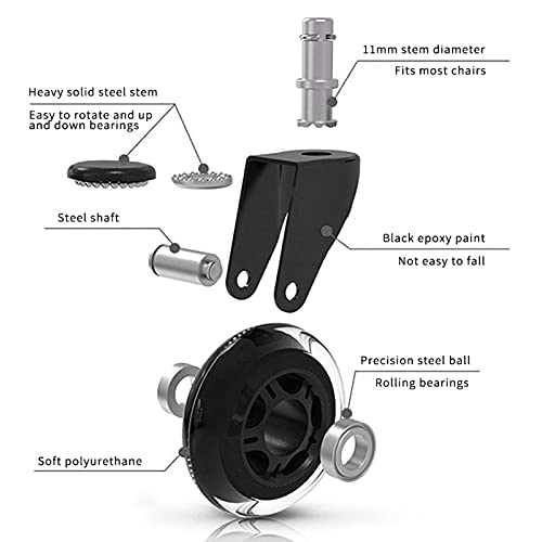 McNory Zwenkwiel voor bureaustoel, vervangende wielen (Set van 5) - 7,62 cm robuuste wielen voor bureaustoel, vervangende rubber wielen, stil rollend en veilig voor hardhouten vloeren, laminaat, tapijt en tegels - Afbeelding 6