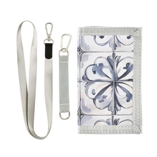 Blue Football Design Durable Nylon Fabric Wallet for Boys and Girls - Multi-Functional with 2 Clear Pockets, Zipper Coin Compartment, 3 Card Slots & Keyring