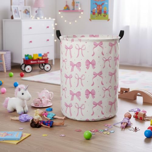 Image of Baby Laundry Basket Baby Hamper for Nursery Girl Kids Butterfly Hamper Cute Storage Bin Organizer Butterfly Room Decor for Home(Dreamy Bowknot)