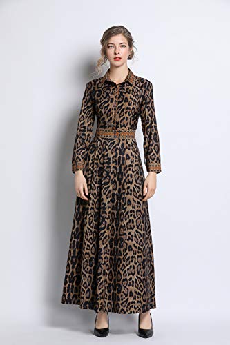 Women's Floral Print Collared Neck 3/4 Sleeves Long Maxi Casual Shirts Dress