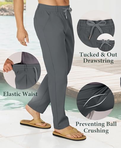 Susclude Mens Casual Pants Elastic Waist Pleated Lightweight Beach Multi Pants for Men Fall Drawstring Slacks with Pockets3