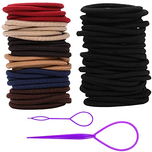 Luumxai 50 PCS Hair Ties , (4mm) High Stretch Rubber Hair Band,Women's Hair Braided Elastic Thick Tie, No Metal Hair Elastics, Elastic Hair Band for Thick and Curly Hair Ponytail Holders
