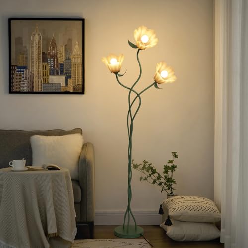 Elaruslux Vintage 3 Heads Flower Floor Lamp with Adjustable Gooseneck Corner Standing Tall Floor...