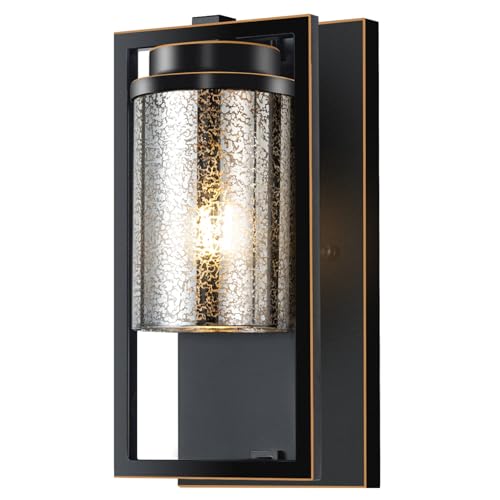 Image of Oil Rubbed Bronze Wall Sconce Wall Lighting 1-E26 Lights Bathroom Mercury Pressed Glass Wall Light Fixtures Indoor Vanity Lights Hallway Bedroom Basement Doorway Use