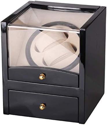 WYUYIWH Caja giratoria automática para reloj, accionada por motor japonés, caja de almacenamiento de madera 2+2 (color: negro-blanco) (blanco y negro)