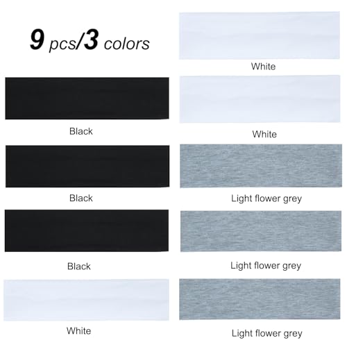 Image of 9Pcs Headbands for women Non Slip Headband, Soft Elastic Hair Bands for Women's Hair, Fashion Cotton Cloth Stretchy Sweat Bands Headbands for Sports, Makeup, Gym, Running,Yoga, Workout (3Colors-A)