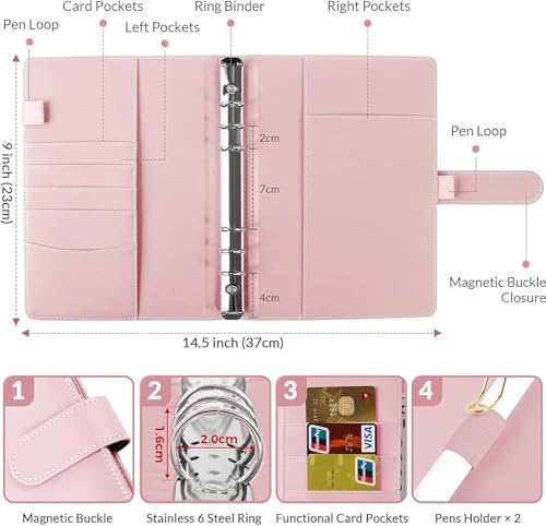 SKYDUE Kalender Ringbuch A5, Ringbuch A5 Nachfüllbar Von März 2026 bis Juni 2027, Terminplaner 2026 Perfekt Für Schüler Und Berufstätige(Rosa)