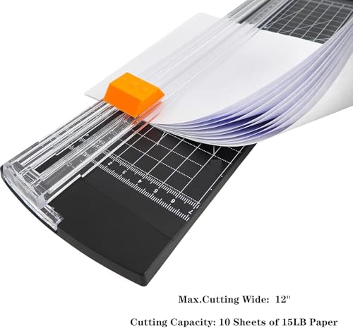 Image of Heavy Duty Paper Cutter with Sliding Blade - A4 /A5 Trimmer with Measuring Grid & Safety Guard - Precision Photo, Cardstock, Document & Scrapbooking Cutting Machine for Office, School & Craft Use