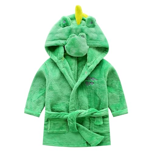 Toddler Kids Cartoon Hooded Plush 𝐑obe Animal 𝐏ajamas Boys Girls Fleece Bath𝐫obe Long Sleeve (Green, 2-3 Years)