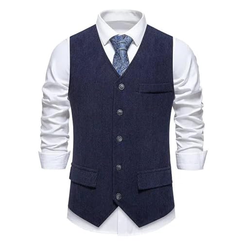 Men's Slim Fit Corduroy Suit Vest – Solid Color V-Neck Waistcoat Casual Top2