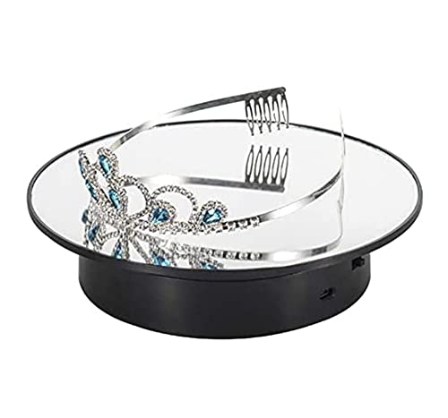 LW 回転 ディスプレイスタンド 電動 360度回転台 電池式/microUSB給電回転台 鏡面 撮影用,宝石類、時計、化粧品、玩具モデル、携帯電話、デジタルカメラの表示に適しています (black-mirror)