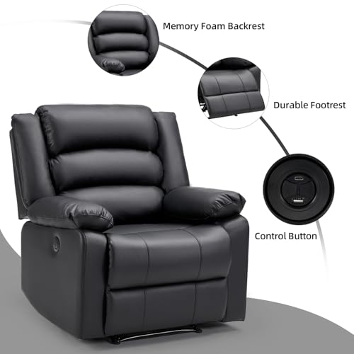 Image of EBELLO Faux Leather Classic Power Recliner Chair, Oversized Electric Overstuffed Reclining Chair with Soft Cushion and Back, Sofa with Comfortable Armchair, Classic Black