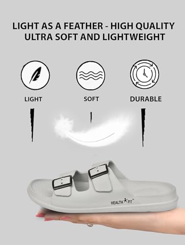 Image of HEALTH FIT Extra Soft Premium Classic Cushion Sliders /Slippers with Adjustable Buckle Strap & Light Weight Anti-SkidWaterproof Flip Flops for Men's HF150