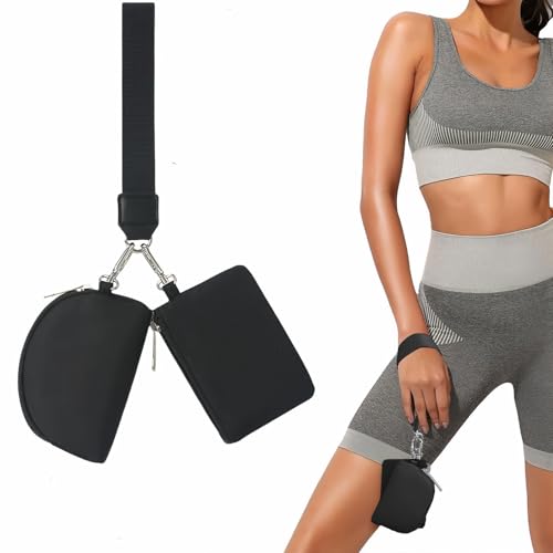 Women's Fixed-Length Wristlet Wallet Set - Dual Shape (Square & Semicircle) Zippered Pouch for Cards/Coins/Keys | 4.7in Non-Adjustable Gym Wrist Purse | Hands-Free Nylon Organizer 6