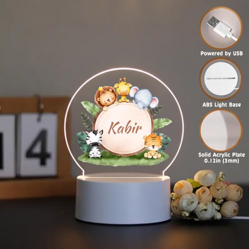 Image of SNAPTRAP LED Name Light Customized for Kids | Personalized Acrylic Night Lamp with Custom Name | Cute Animal, Rainbow, Butterfly & Teddy Themes | USB Powered Nursery Night Light Gift (Jungle Friends)