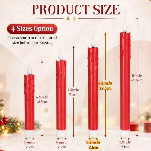 Image of Baquler 24 Pcs 8.8 inch Red Flameless Taper Candle LED Stick Battery Operated