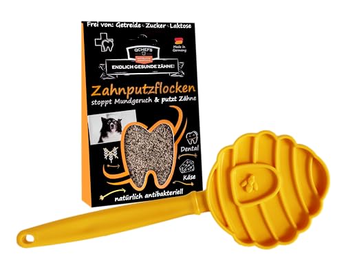 QCHEFS Gelb Lick Stick & Zahnputzflocken Hund als Schleckmatte to Go & Leckerli fürs Training gegen Stress - Clicker Hundetraining