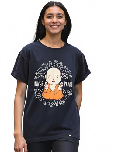 Image of Bewakoof Women's Typography 100% Cotton T-Shirt - Boyfriend Fit, Round Neck, Half Sleeves
