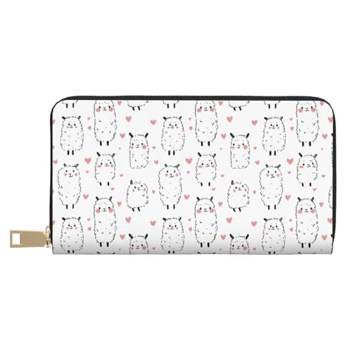 Leather Thin Slim Wallets for Women Men - Fashion Alpaca Cute Heart Print Card Wallet Holder with Zipper