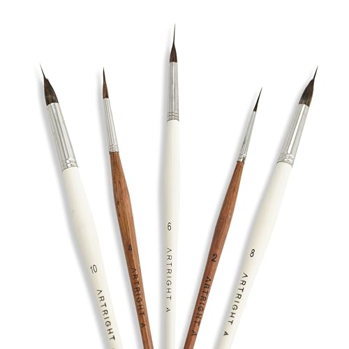 Image of Seamless Synthetic Bristles Set of -5pcs, Professional Handmade Precision Needleliner Detail Brushes with Artiflex Micro Filaments for Acrylic, Watercolor, Miniature & Nail Art.