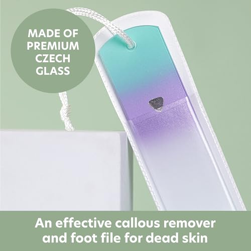 BONA FIDE BEAUTY Czech Glass Dual-Sided Glass Foot File, Scraper, and Rasp. Luxurious Self-Care Gift for Women