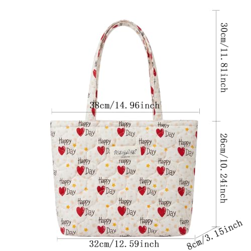 Image of Floral Quilted Cotton Shoulder Bag for Women Medium Size Handbag Large Capacity Thickened Design Tote