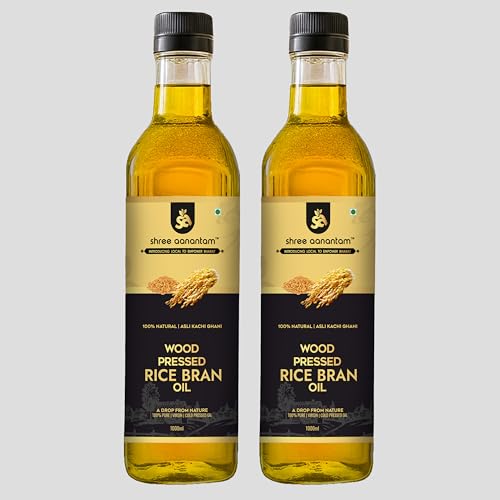 Shree Aanantam Cold Pressed Rice Bran Oil - 500ml | Bottle | Kolhu/Kacchi Ghani/Chekku | 100% Pure & Natural | Chemical-Free | Wood Pressed Rice Bran Oil for Cooking (500ml (Pack of 2))