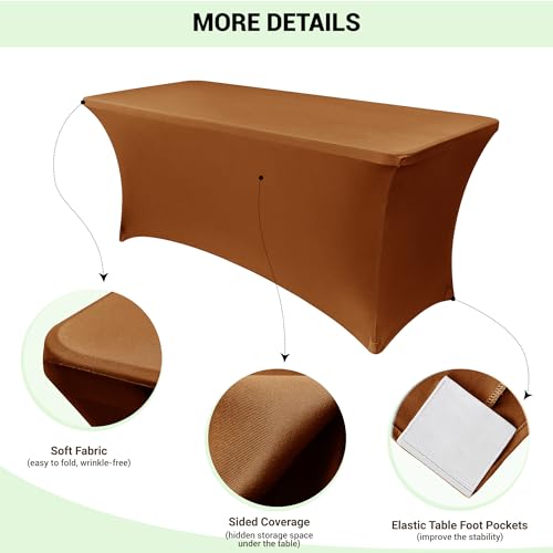 Image of Obstal 6ft Stretch Spandex Table Cover for Standard Folding Tables - Universal Rectangular Fitted Tablecloth Protector for Wedding, Banquet and Party, 72L x 30W x 30H Inches, Light Coffee, 2pc