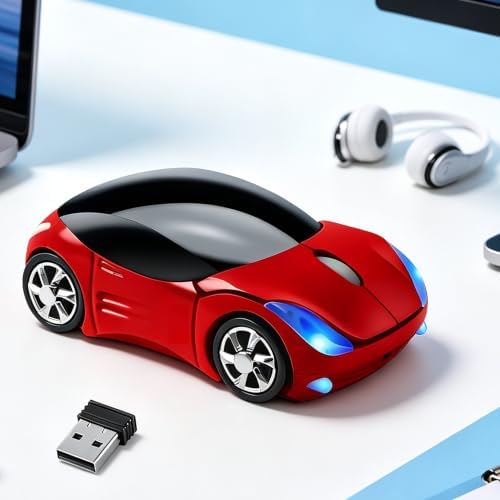 Mxqtuv Cute Wireless Red,2.4G with USB Reciver 1600DPI Car for Computer Wireless USB for Laptop Computer Tablet for for OS for Her for (Red) Gift for - 2