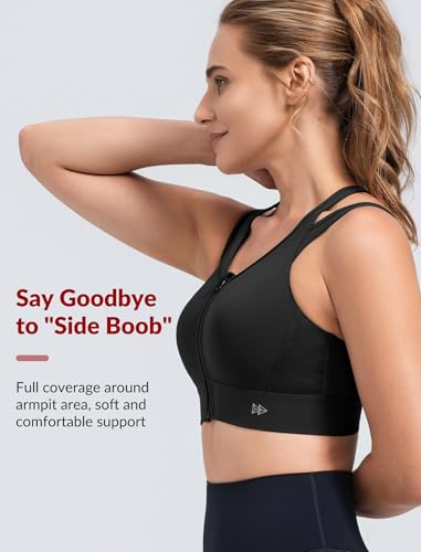 Image of Yvette Front Closure High Support Sports Bras for Women Double Straps Plus Size Sports Bra with Sewn in Pads