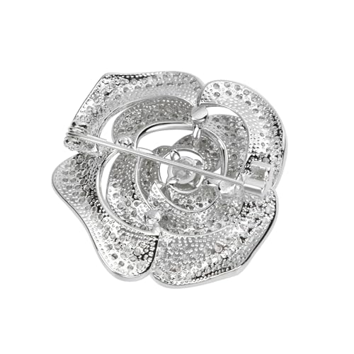 Image of Elegant Crystal Blooming Rose Flower Brooch Lapel Pin Breastpin for Women Birdal Cardigan Hat Scarf Suit Sweater Floral Pins
