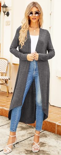 Image of Newchoice Womens Long Cardigan Summer Casual Draped Open Front Lightweight Long Sleeve Cardigan Duster with Pockets