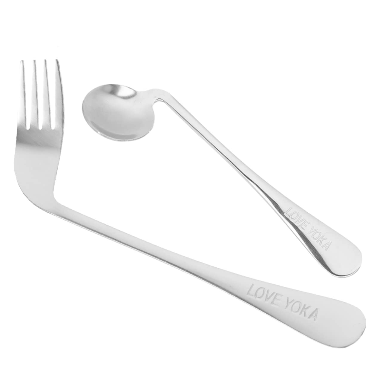 NOLITOY Ergonomic Angled Eating Spoon 1 Set of Fork Spoon Stainless Steel Lightweight for Seniors Bedside Feeding Assistance
