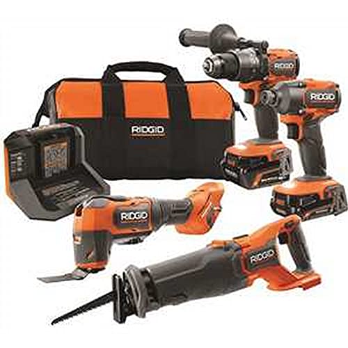 RIDGID 18V Brushless Cordless 4-Tool Combo Kit with (1) 4.0 Ah and (1) 2.0 Ah MAX Output Batteries, 18V Charger, and Tool Bag