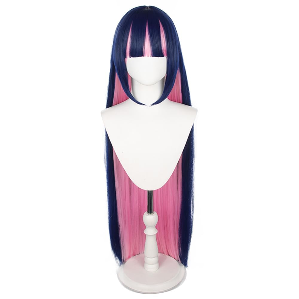 SisiruKouAnime Blue Pink Mix Colors Long straight hair Wigs for Women Halloween Cosplay Costume Wig