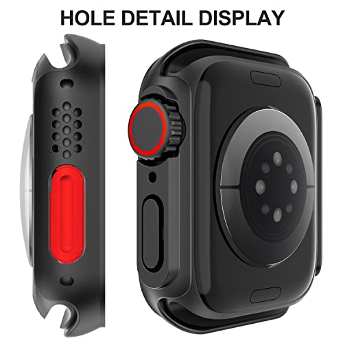 Diruite Case for Apple Watch Series 9/8/7 45mm Tempered Glass Screen Protector,HD Unique Design Ultra Thin PC Protection Cover All-round,Black(HD),45MM