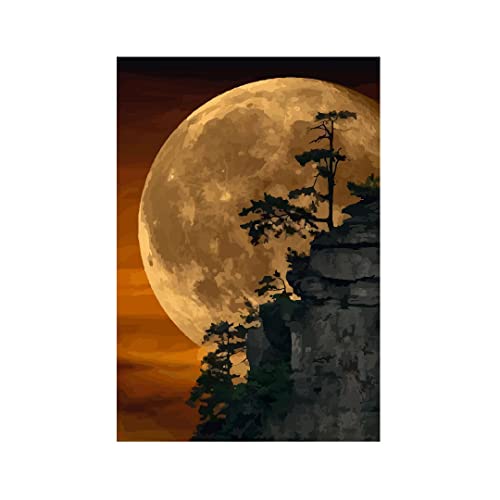 Image of RANGOLI 100% Cotton Stretched Canvas Painting 400 GSM, Framed The Moon Canvas Abstract Wall Art for Living Room, 3D Paintings for Wall Decor (18 x 30 Inch With Frame)