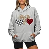 Valentinstag Pullover Damen Herbst Hoodie mit Herzdruck Kapuzenpullover Frauen Baumwolle Long, mit Kapuze Pullover Sweatshirt Rundhals, Slim Fit Freizeit Sport Langarmshirt, Hoodies
