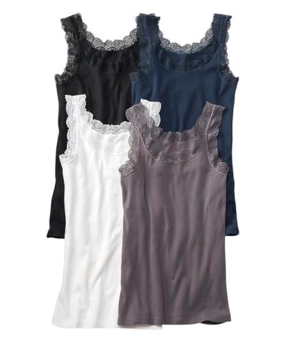 [ニッセン] タンクトップ レディース 綿１００％レース４枚組 ベーシックカラー 3Lのサムネイル