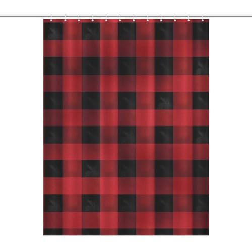 Rideau de douche extra long rouge noir tissu écossais avec crochets - 2