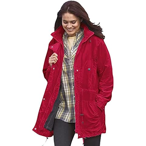 Woman Within Women's Plus Size Fleece-Lined Taslon Anorak - 1X, Classic Red Cover