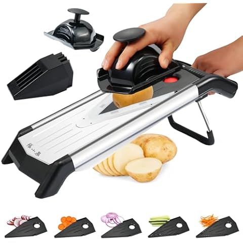 ZHANG XIAO QUAN SINCE 1628 Mandoline Slicer for Kitchen, Vegetable Chopper Stainless Steel Food Slicer Veggie Slicer Onion French Fry Cutter Potato Slicer Julienne, 5 Blades, Kitchen Utensils Cover