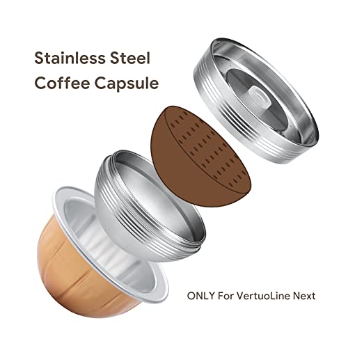 Stainless Steel Reusable Vertuo Capsules 1 Pcs ONLY for VERTUOLINE Next+Empty Refillable VERTUOLINE Pods-80+150+230ml Each 2 Pcs + 1Pcs Coffee Capsule Tamper for Nespresso Vertuo Next Reusable Pods - Image 3
