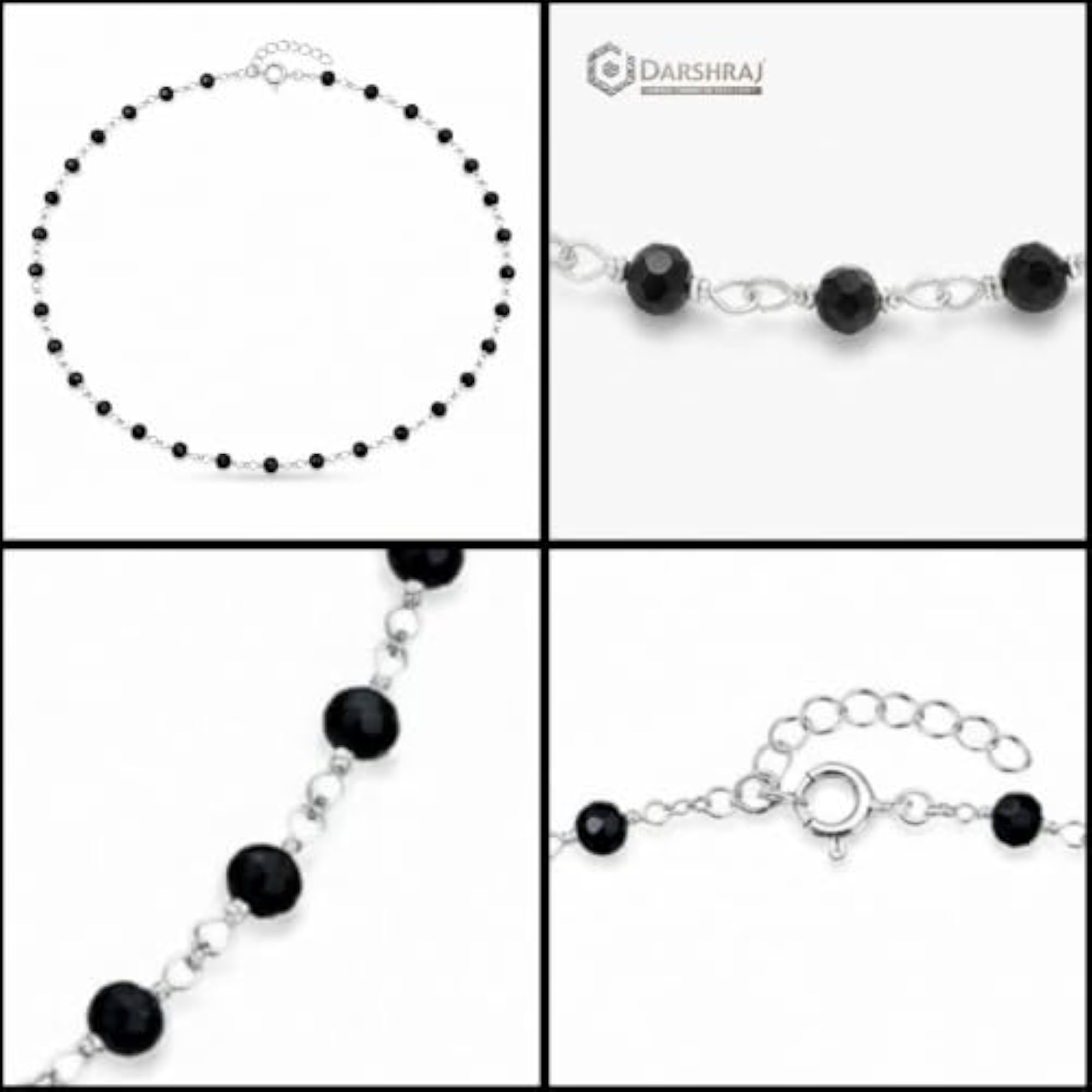 Baby Chain Looping Nazariya in 925 Sterling Silver with Black Beads