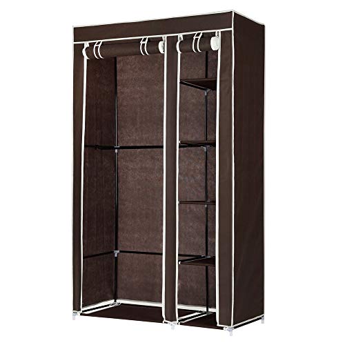 Homegear Double Fabric Portable Wardrobe Closet/Clothes Storage Rack Dark Brown