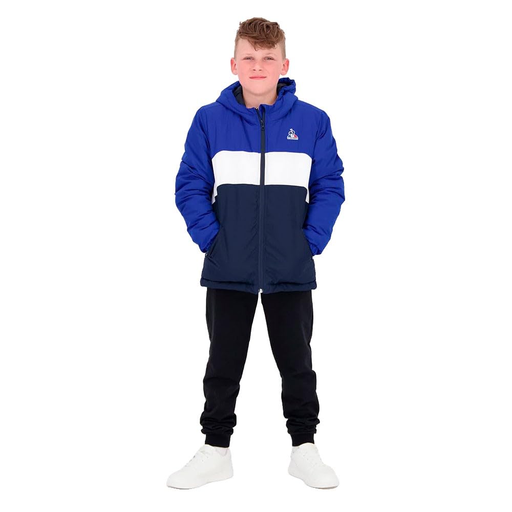 Le Coq Sportif - ESS Piumino Heavy N°1 - Caldo idrorepellente foderata con cappuccio con zip e maniche elastiche per bambini - 12 anni - Blu Elect