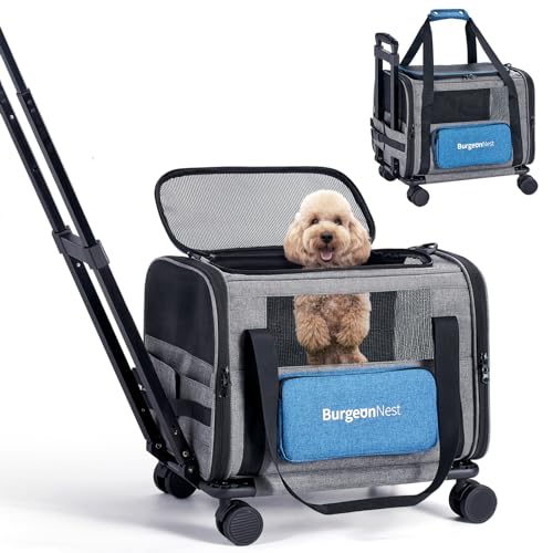 BurgeonNest Cat Carrier with Wheels, Airline Approved Pet Carrier for Cats Dogs...