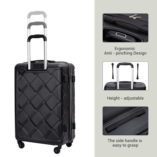 Hardshell Suitcase with Spinner Wheels ABS Luggage Sets Lightweight Durable Suitcase,8-Piece Set (20/24/28+portable handbag + 4 pieces storage bag set), BLACK2