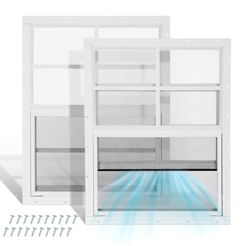 Fancat 2 Pack Shed Windows 18'x 23' Chicken Coop Windows with Tempered Glass and Fiberglass...